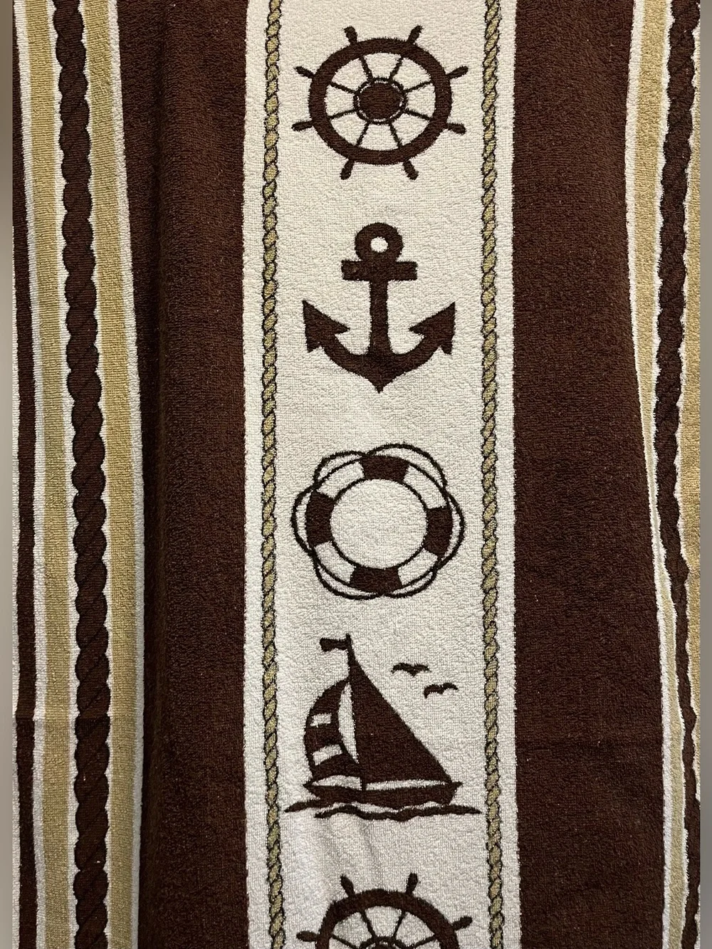 VTG 1980s Kmart Island Fun Nautical Beach Towel Sailboat Anchor Brazil 48x29